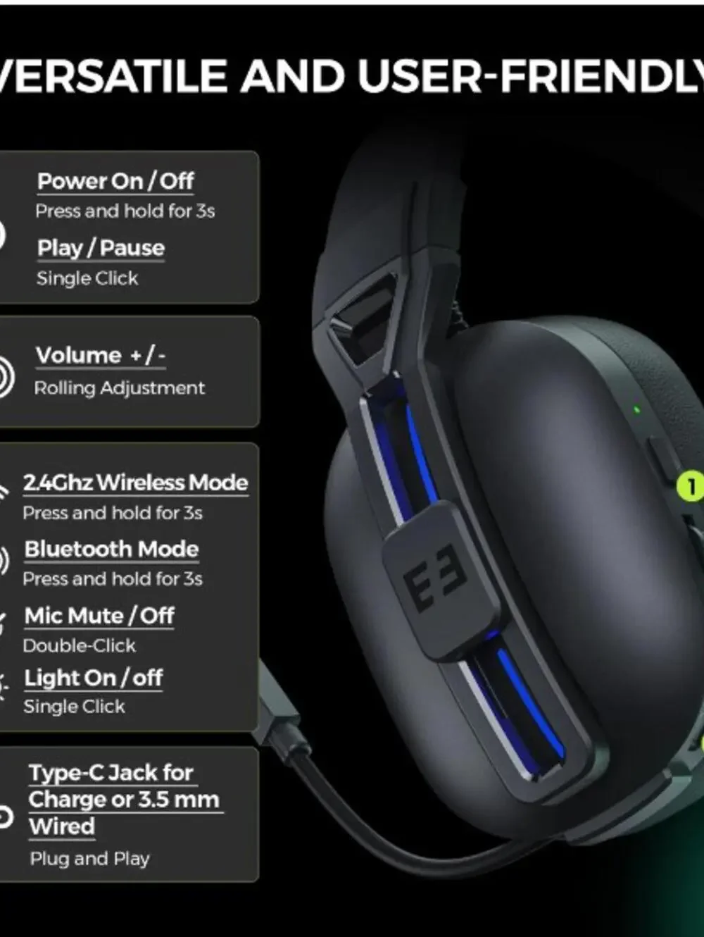 Seenda Wireless Gaming Headset 2.4GB w/Mic